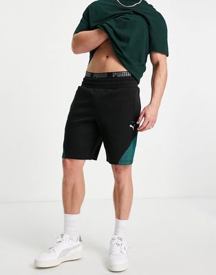 Puma Mercedes sweat shorts in black and green