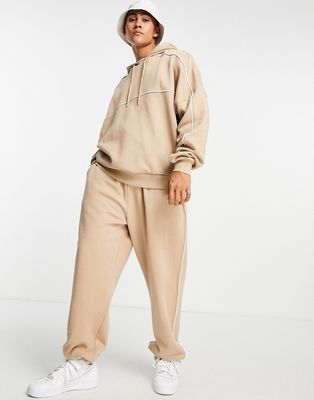 ASOS DESIGN oversized hoodie with piping in beige - part of a set-Neutral