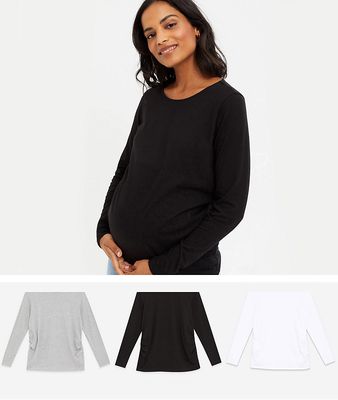 New Look Maternity 3 pack long sleeve tee in black white and gray-Multi