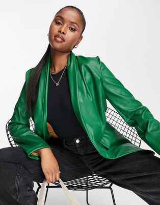 Rebellious Fashion leather look blazer in green - part of a set