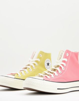 Converse Chuck 70 Hi Hybrid Texture color block canvas sneakers in saturn gold-Yellow