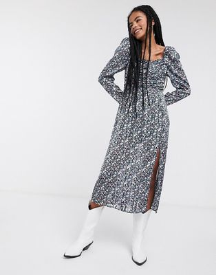 & Other Stories floral print puff-sleeve midi dress in multi