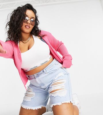 Missguided Plus denim shorts with extreme rips in light blue-Blues