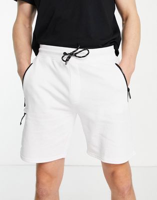 Bershka cargo jersey shorts in white