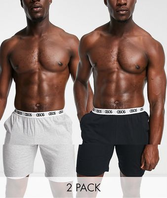 ASOS DESIGN 2 pack lounge jersey shorts in black and gray-Multi