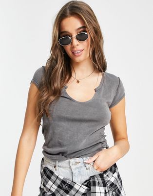 Free People notch neck tee in gray heather