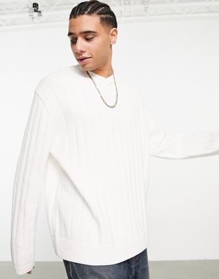 Weekday ciarran oversized v-neck sweater in off white-Neutral