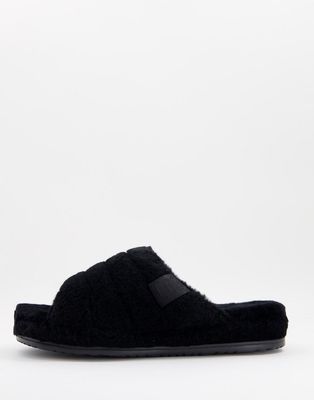 UGG fluff slider slippers in black