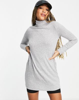 Stradivarius super soft roll neck knit mini dress in light gray-Grey