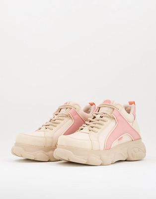 Buffalo CLD Corin low platform sneakers in beige and pink-Neutral
