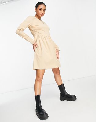 NA-KD long sleeve mini dress in beige-Neutral