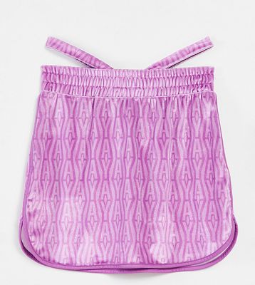 ASYOU hip strap velour mini skirt in purple monogram - part of a set