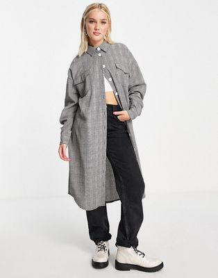 Daisy Street relaxed midi shirt dress in gray plaid-Grey