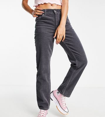 ASOS DESIGN Petite mid rise '90s' straight leg jeans in granite cord-Grey