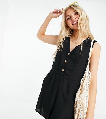 Pieces exclusive button front romper in black