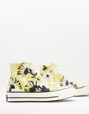Converse Chuck 70 Hi Hybrid Floral jacquard canvas sneakers in saturn gold-Yellow