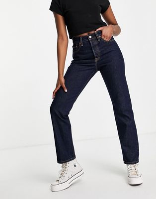 Levi's 501 high rise straight leg crop jean in dark wash blue-Blues