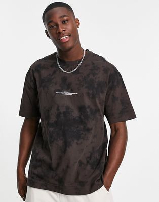 Good For Nothing oversized bleached t-shirt in black and brown with logo print-Multi