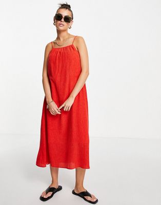 & Other Stories high neck pleated midi dress in red