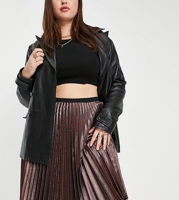 Closet London Plus pleated midi skirt in metallic rose gold-Copper