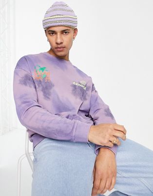 ASOS Daysocial oversized sweatshirt with front and back graphic print in purple tie dye