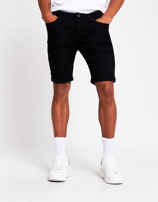 River Island skinny denim shorts in black