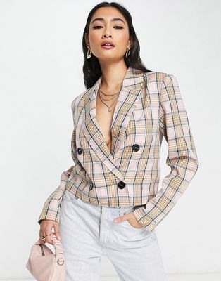 Y.A.S short plaid jacket in stone - part of a set-Neutral