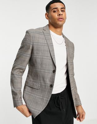 Selected Homme slim fit suit jacket in brown check