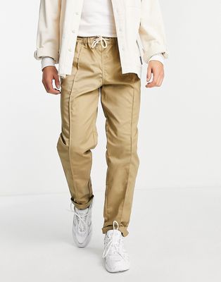 Jack & Jones Intelligence pants with drawstring waist and front seam in beige-Neutral