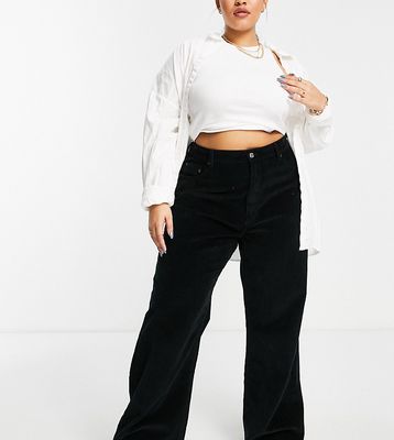 ASOS DESIGN Curve high rise 'relaxed' dad jean in black cord