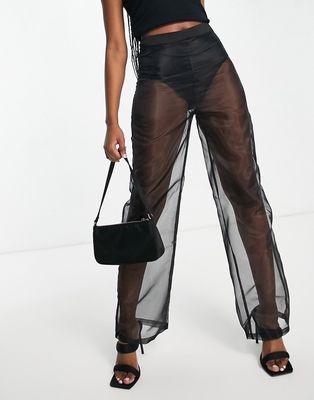 Missyempire sheer pants with under knicker in black-Purple