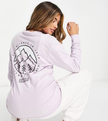 Columbia Cades Cove long sleeve back print t-shirt in lilac Exclusive at ASOS-Purple