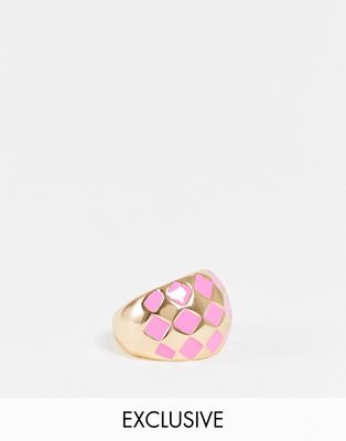 Reclaimed Vintage inspired unisex chunky harlequin ring in lilac and gold