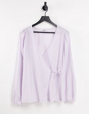Envii Sage wrap shirt in lilac check - part of a set-Purple