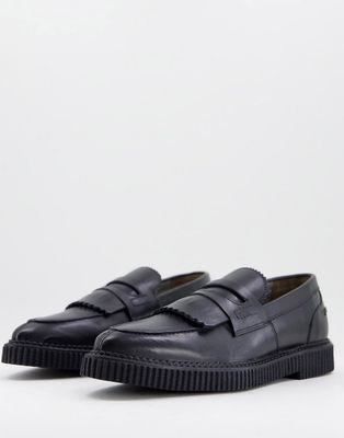 Bolongaro Trevor leather fringed loafer shoes with ridge sole-Black
