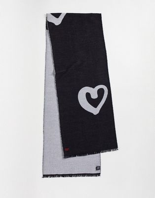 Devils Advocate reversible heart print scarf in black and white