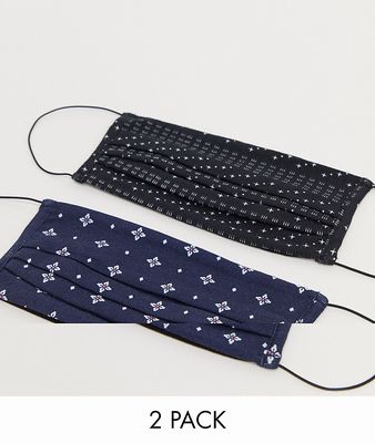 Only & Sons 2-pack printed face covering in black and navy