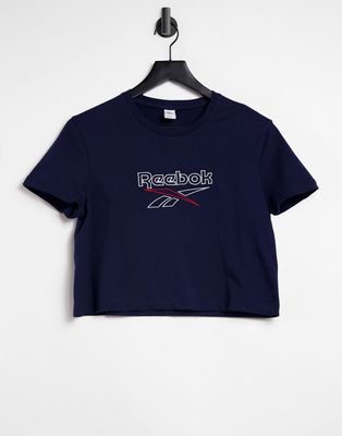 Reebok large logo cropped T-shirt in navy