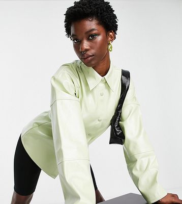 COLLUSION fitted high shine vinyl shirt in ecru-White
