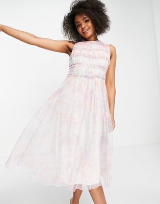 Anaya with Love frill midi dress in white floral tulle-Multi