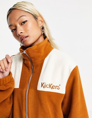 Kickers oversized jacket with chest logo in color block fleece-Brown