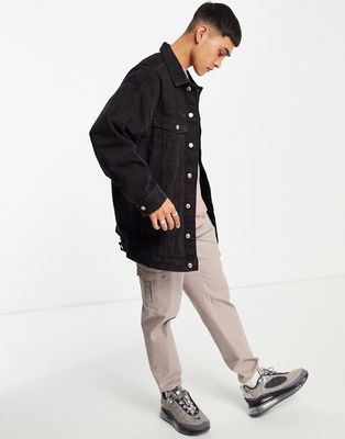 Bershka coordinating patchwork denim jacket in blue-Blues