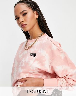 The North Face Oversized Essential sweatshirt in pink tie dye Exclusive at ASOS-Neutral