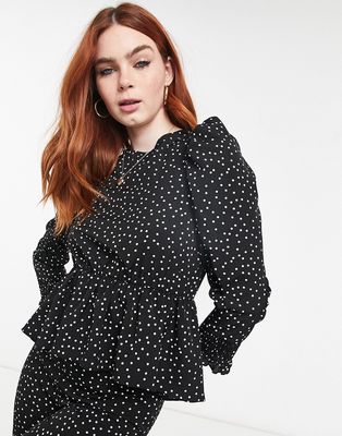 Chi Chi London tie back polka dot print blouse in black - part of a set