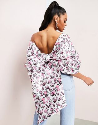 ASOS LUXE ultimate bow top in floral print-Multi