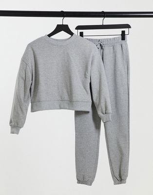 Pull & Bear tracksuit sweatshirt and sweatpants set in gray-Grey