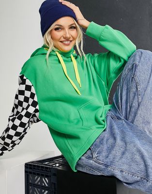 Vans x Tierra Whack checkerboard sleeve boxy hoodie in green-Multi