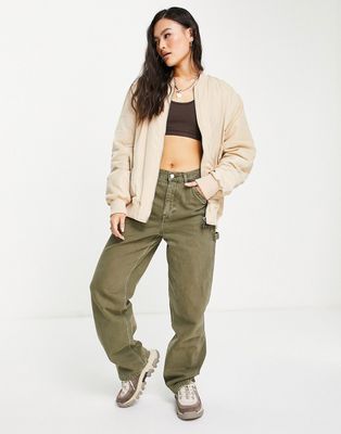Sixth June oversized bomber jacket with contrast lining-Neutral