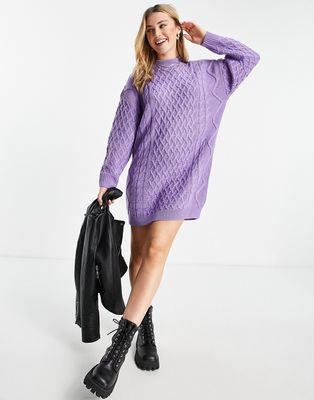ASOS DESIGN knit mini dress in cable knit in lilac-Purple
