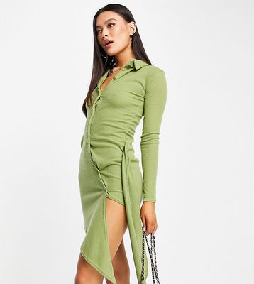Missyempire exclusive drape front shirt dress in olive-Green